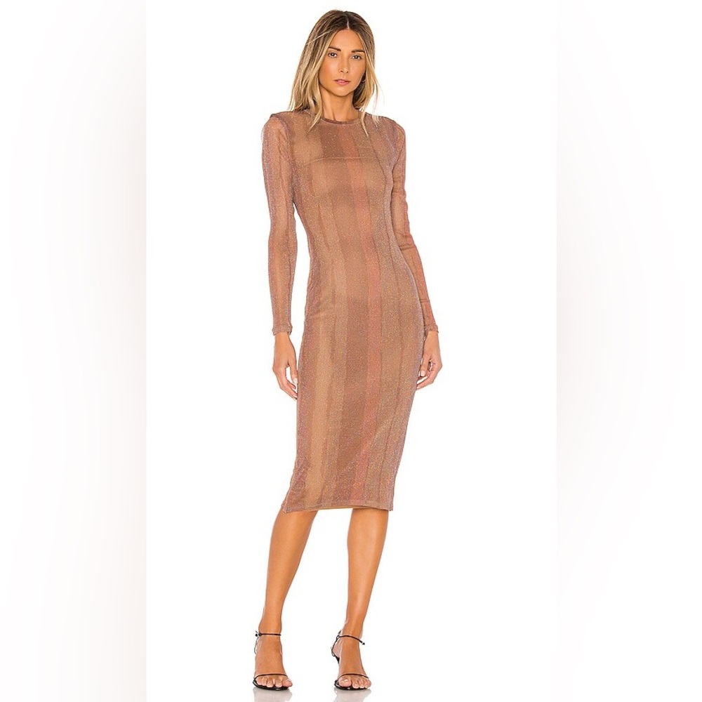 Majorelle Weston Midi Dress in Brown Shimmery Metallic Mesh